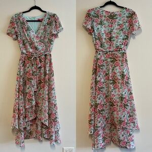 Betsy Johnson Blue Floral Maxi Wrap Dress